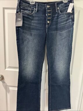 Silver Jeans Women’s Mid/Dark Blue Bootcut Jeans with Button-Fly